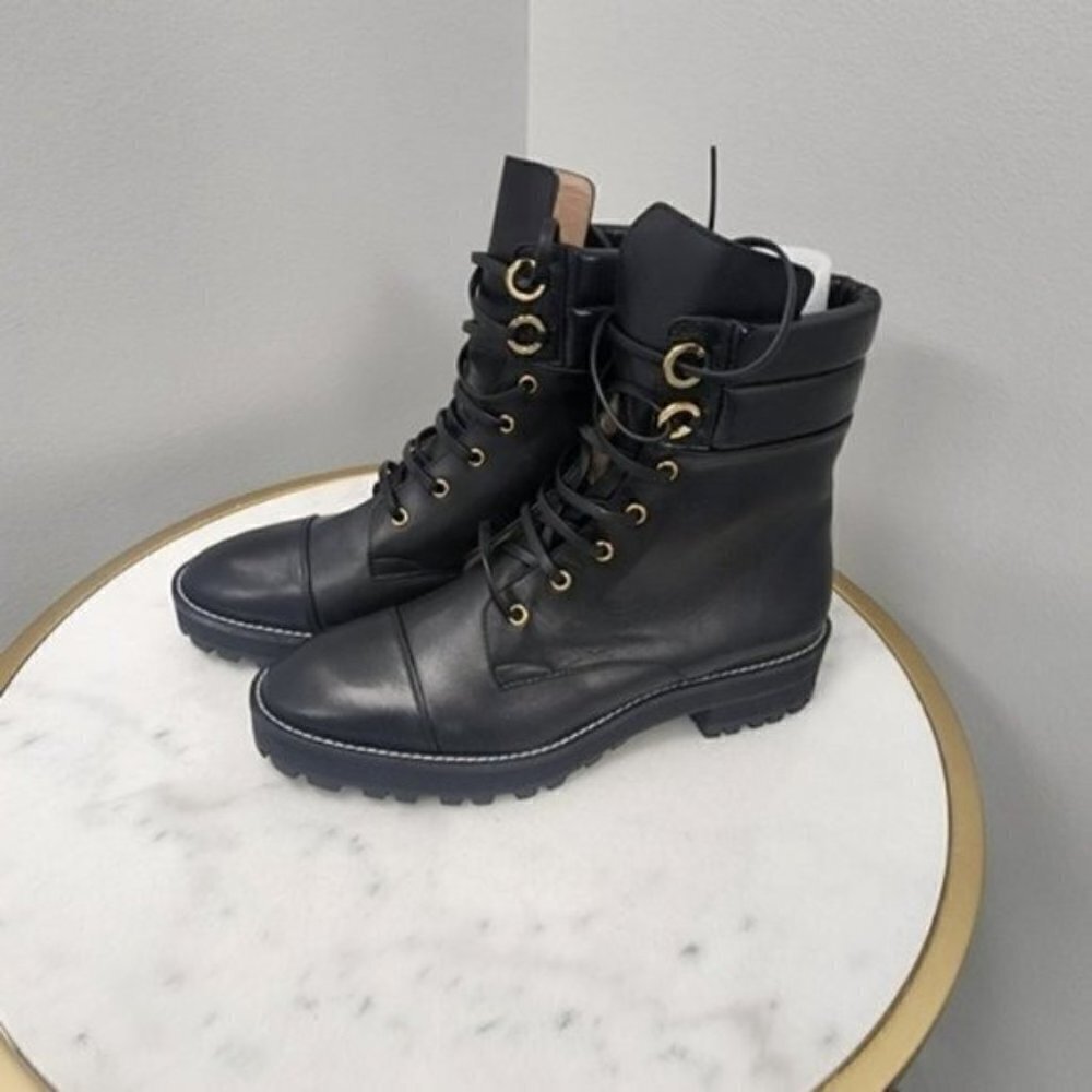 STUART WEITZMAN Lexy Leather Combat Boots Black Leather 9.5M - Picture 9 of 11